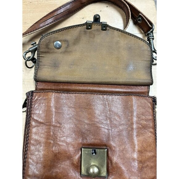 Vtg Brown Italian Leather ALDO Messenger Bag Satchel Cross Body Brass Hardware - Picture 4 of 11